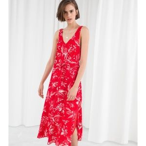 & Other Stories Midi Dress Print Belted Size 0